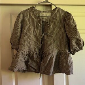 Not Perfect Linen Melina Bow Tie Blouse